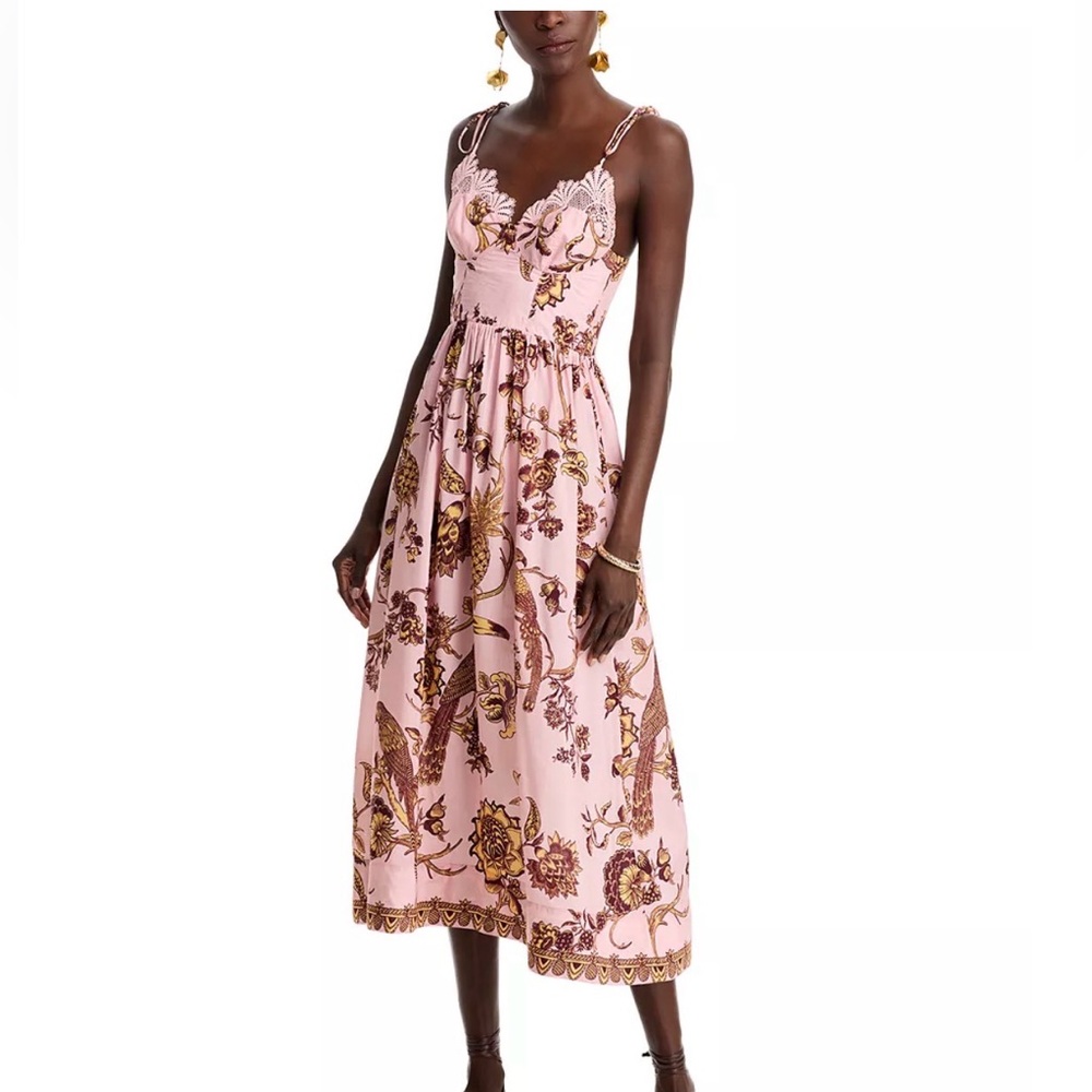 Authentic Farm Rio NEVER WORN 
LACE TRIM DAMAGE Pink Floral Lace-Trim Maxi Dress